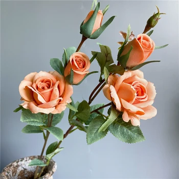 NAUJAS subtilus rožių filialas šilko dirbtinės gėlės namuose vestuvių dekoravimas flores Kalėdų dekoro rožės su lapais