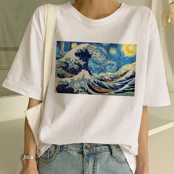 Naujas Van Gogh Marškinėliai Meno Tapybos Marškinėliai Moterims Juokinga Spausdinti trumpomis Rankovėmis T-shirt Harajuku Ullzang Marškinėlius Mados Viršuje, Trišakiai Moteris