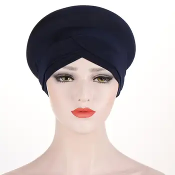 Naujas vientisos spalvos kaktos kryžiaus hijab variklio dangčio musulmonų moteris apvyniokite galvą skara turbaną skrybėlę nešioti Vidinis hijabs Arabų šukuosena