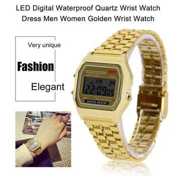 Naujas Vintage Verslo Aukso laikrodis Vyrams Klasikiniai Moterų Suknelė Nerūdijančio Plieno LED Skaitmeninio Signalo Vandeniui Žiūrėti Riešo Žiūrėti Reloj -20