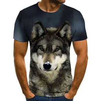 Naujausias Wolf 3D Spausdinimo Gyvūnų Kietas Juokingi Marškinėliai Vyrams trumpomis Rankovėmis Vasarą Hip-Hop Viršūnes Tees Mados marškinėliai dydis XXS-6XL