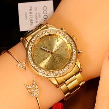 Naujos Žiūrėti Moterų Klasikinis Ženevos Prabangūs Moteriški Laikrodžiai Moteriški Full Steel Kristalų Relogio Feminino Reloj Mujer Metalo Laikrodis