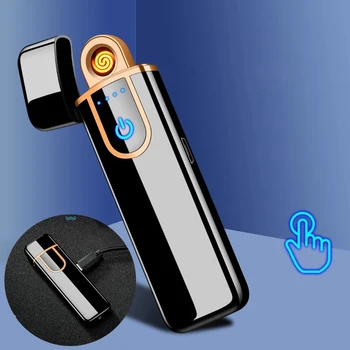 Naujovė Elektros Palieskite Jutiklio Kietas Lengvesni pirštų Atspaudų Jutiklis USB Įkrovimo Nešiojami Vėjo žiebtuvėlių, Rūkyti Priedai