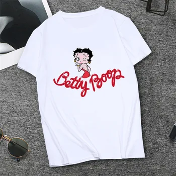 Naujų 2020 m. Moteris Betty Boop print T-shirt Vasaros Plonas skirsnio Atsitiktinis O-neck T shirt Harajuku trumpomis Rankovėmis moteriška apranga Marškinėlius