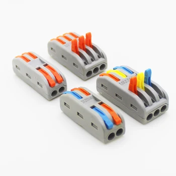 Naujų spalvų mini greitas vielos jungtis (10-50 vnt/partija), universalus kompaktiškas laidų jungtis, plug-in terminalo blokas