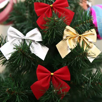 Naujųjų Metų 12pcs Kalėdos Kalėdų Dekoracija Namuose Šalis Bowknots Niekučius Gana Aukso Bowknots Kalėdų Ornamentu Medžio Apdaila