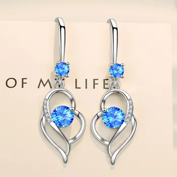 NEHZY 925 sterlingas sidabro naujas moterų mados papuošalai, auskarai mėlyna kristalų cirkonis širdies formos tuščiaviduris ilgai kutas kablys auskarai