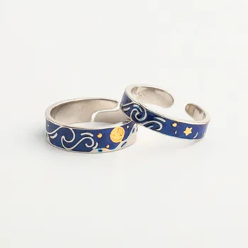 Nekilnojamojo 925 Sterlingas Sidabro, Mėlyna Emalį Keičiamo Dydžio Žiedas Mados Moterų Fine Jewelry Mielas Minimalistiniai Aksesuarai 2020 Dovana