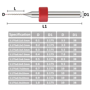Nemokamas pristatymas 10vnt 0,1 mm iki 1 mm PCB Mini Grąžtas Karbido Gręžimo karūnos Gręžimo Spausdinimo plokštės CNC Staklės, Gręžimo Bitai