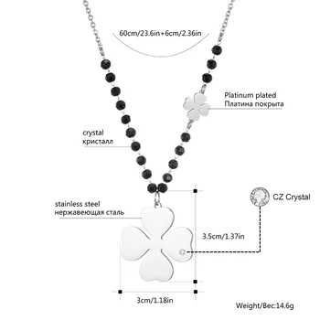 Nerūdijančio Plieno Dobilai Širdies Gyvybės Medis Pakabukas Kaklo Moterims Priedai Black Crystal Grandinės Karoliai Bohemijos Papuošalai