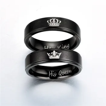 Nerūdijančio plieno pora žiedas, jos Karalius, karalienė mados, titano plienas, crown, vyro ir moters žiedas.