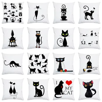 Newsale juoda animaciją kačių modelis poliesteris pillowcover namų puošybai sofos pagalvę office sėdynės pagalvėlė padengti 45*45cm užvalkalas
