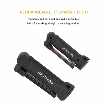 Nešiojamų 5 Režimu COB Žibintuvėlį, Fakelą USB Įkraunamas LED Darbo Šviesos Magnetinis COB Lanterna Kabinti Kablys Lempos, Lauko Kempingas