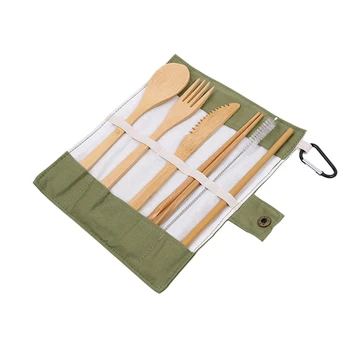 Nešiojamų Ekologinio Draugiškas stalo įrankiai Nustatyti 7PCS Bambuko Peiliai Nustatyti, Peilį, Šakutę, Šaukštą Daugkartinio naudojimo Šiaudelius Bambuko Lazdelės Kelionės Reikmenys