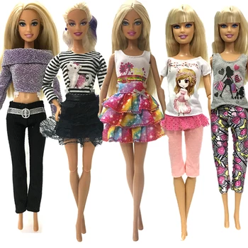 NK 5 Vnt./Nustatyti Lėlės Mados Komplektus Kasdien Dėvėti Atsitiktinis Suknelė, Marškiniai, Sijonas Lėlių Drabužius Barbie Lėlės Priedai 5G JJ