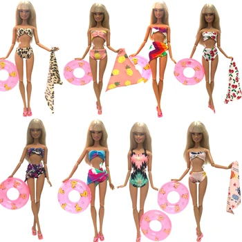 NK Lėlės maudymosi Kostiumėliai Paplūdimio Maudymosi Drabužius Bikini maudymosi kostiumėlis+Šlepetės+Plaukimas Plūduro Lifebelt Žiedas Barbie Lėlės Geriausios Mergaitė 