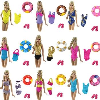 NK Lėlės maudymosi Kostiumėliai Paplūdimio Maudymosi Drabužius, maudymosi kostiumėlį+Šlepetės+ Plaukimas Plūduro Lifebelt Žiedas Barbie Lėlės Geriausios Mergaitė 