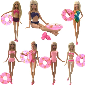 NK Lėlės maudymosi Kostiumėliai Paplūdimio Maudymosi Drabužius, maudymosi kostiumėlį+Šlepetės+ Plaukimas Plūduro Lifebelt Žiedas Barbie Lėlės Geriausios Mergaitė 