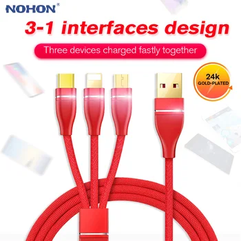 NOHON 3 IN 1 USB Laidas, paauksuotas USB Įkroviklio Laidą 