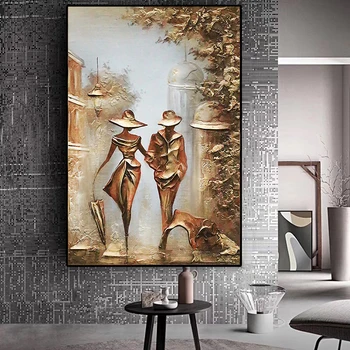 Nuostabi meilė romantiška pora namų meno įdomu, drobė ant sienos paveikslų kambarį apdailos drobė, tapyba