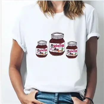 Nutella Spausdinti marškinėlius Moterims 90-ųjų Harajuku Ullzang Mados T-shirt Grafikos Mielas Animacinių filmų Marškinėlius Hipster Tumblr Moterų Marškinėliai