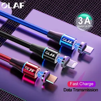 OLAF 2M 3A Magnetinio Kabelis Greitai įkrauti 3.0 Micro USB Kroviklis C Tipo Greito Įkrovimo iPhone 7 XS 