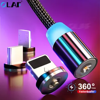 OLAF Magnetinio Kabelis 2m 1m Nailono Tinklelio LED Tipo C Micro USB C Magnetas Įkroviklio Laidą 
