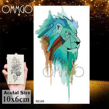 OMMGO Galaxy Akvarelė Geometrinis Liūtas Genčių Leopard Laikina Tatuiruotė Lipdukas Vyrų Tattos Body Art 