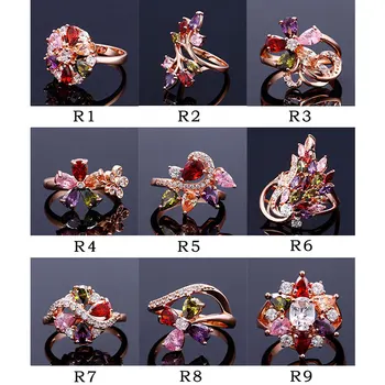 Originalo 9 Stilių Spalvotų Putojantis Moterų Žiedas Boho Stilingas CZ Cirkonis Kristalų Gėlių Papuošalai Rožės Dizaino aukso Žiedai Šalis