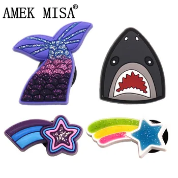 Originalus 1pcs Undinėlės Uodega/Shark PVC Batų Pakabukai Aksesuarų Mados Meteoras Batų Apdaila Croc jibz Vaikai Partija X-mas Gifts