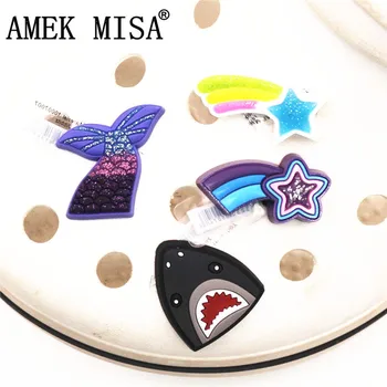 Originalus 1pcs Undinėlės Uodega/Shark PVC Batų Pakabukai Aksesuarų Mados Meteoras Batų Apdaila Croc jibz Vaikai Partija X-mas Gifts