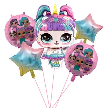 Originalus lol lėlės staigmena vaiko gimtadienio dekoravimas fone balionas formos balionas aliuminio plėvelė