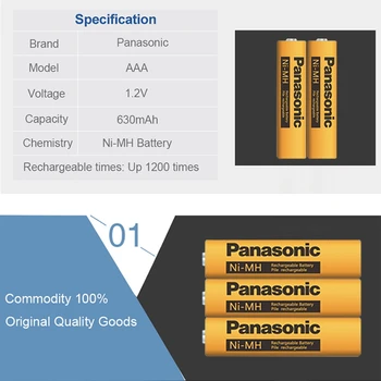 Originalus Panasonic 1.2 V AAA 630mAh Įkrovimo NiHM Baterija Įkrovimo laikas arba 1200 kartų