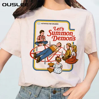 OUSLEE Vasaros Demonas moteriški Marškinėliai Harajuku Baisu Animacinių filmų Vyrų Tee Viršūnes Prašmatnus Ullzang Grim Blogio Serijos Marškinėlius Moterų Streetwear