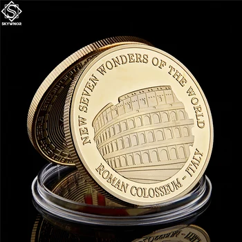 Paauksuoti Monetos Senovės Italijoje Romos Koliziejus 2017 Naujų Septynių Pasaulio Stebuklų Medallion