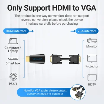 Paj HDMI į VGA Adapteris HDMI Male VGA 15 Pin Female Adapter HD 1080P Audio Kabelis, skirtas KOMPIUTERIUI Laptopo TV Box HDMI VGA Konverteris