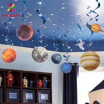 Pakuotės 10pc Kosmoso Tema Gimtadienio Dekoracijas Kabinti Swirls Raketų Planetos Kosmonautas Už Gimtadieniu Prekių Vaikas Namų Dekoro