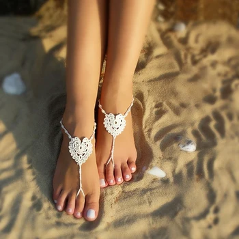 Paprastas Širdies Moteris Anklets Beach Baseinas Basomis Nėrimo Sandalai Pėdų Papuošalai Viktorijos Nėrinių Jogos Batai, Vestuviniai Anklet