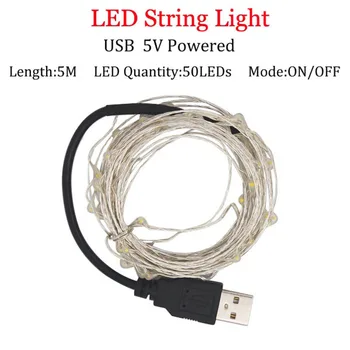 Pasakų šviesos eilutę baterija USB vandeniui 2 metrų 10meters 100 LED string 33FT silver line firefly atostogų šviesos juostelės