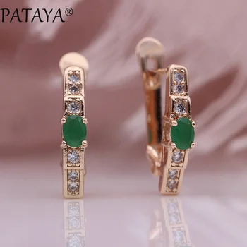 PATAYA Naujas Ovalo formos Žalios Auskarai Moterų Mados Vestuvių Mielas Fine Jewelry 585 Rose Gold 