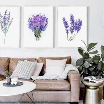 Pavasario Žaliųjų Augalų Violetinės Levandos Lapų, Gėlių Paveikslai Tapyba Spausdinti Plakato Nuotrauką Sienos Modernus Minimalistinis Namų Miegamajame Deco