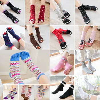 Penkių piršto, čiurnos, kojinės moterims, spalvinga Japoniško mielas Split Toe kojinės