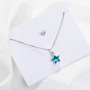 Pentagram Blue Mini Star Kristalų Pakabukas Paprasta Laukinių 925 Sterlingas Sidabro Clavicle Grandinės Moterų Karoliai SNE372