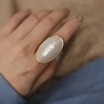 Peri'sBox 2019 Madingi Ovalo Formos 3D White Akrilo Žiedai Didelis Dydis Aukso Geometrinis Žiedai Moterims Derliaus Tekstūra Pareiškimą Žiedai