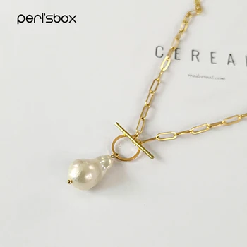 Peri'sBox Aukso Perjungti Užsegimas Boho Karoliai Mažosios Baroko Perlas Karoliai Originali Gėlavandenių Perlų Karoliai Moterims Unikalus 2019