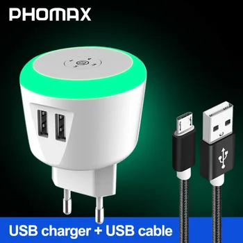 PHOMAX USB Kroviklis 5V 2.4 LED Laikmatis Kontrolės Smart įkroviklis, skirtas Samsung Galaxy s9 s10 Galaxy HTC Xiaomi LG Huawei duomenų kabelis