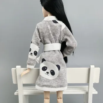 Pilka Animacinių Filmų Panda Chalatas Barbie Lėlės Vonios Kambarys Tiktų Žiemos Pajama Dėvėti Miego Drabužius, Drabužius Barbie, Žaislai, Dovanos