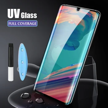 Pilnas UV Skysti Klijai Stiklo Huawei 30 Pro Stiklo Screen Protector, ant Huawei P40 Pro Huawei Mate 20 30 Pro Apsauginį Stiklą