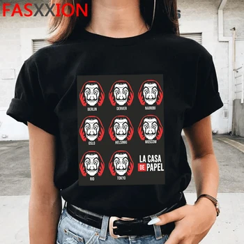 Pinigų Heist Harajuku Juokingas Animacinių filmų Marškinėliai Moterims La Casa De Papel Grafinis T-shirt Bella Ciao 90s T-shirt Hip-Hop Top Tees Moteris
