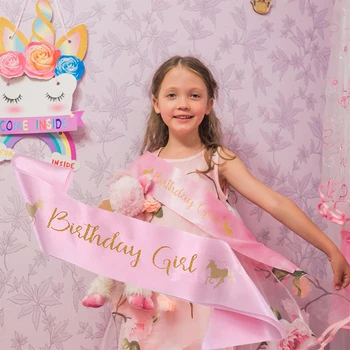Pink šalis Mergina Gimtadienio Vienaragis šalis dekoro Vienkartiniai indai, Rožinė Skaičius balionas Photo booth rekvizitai Mergina gimtadienis